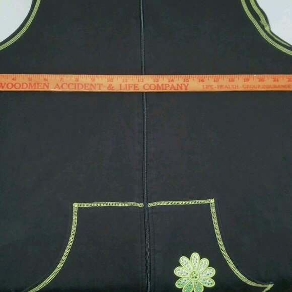 The Quacker Factory Vest Plus Size 1X Black Neon Green Stitching Daisy Bling Zip - Picture 3 of 11
